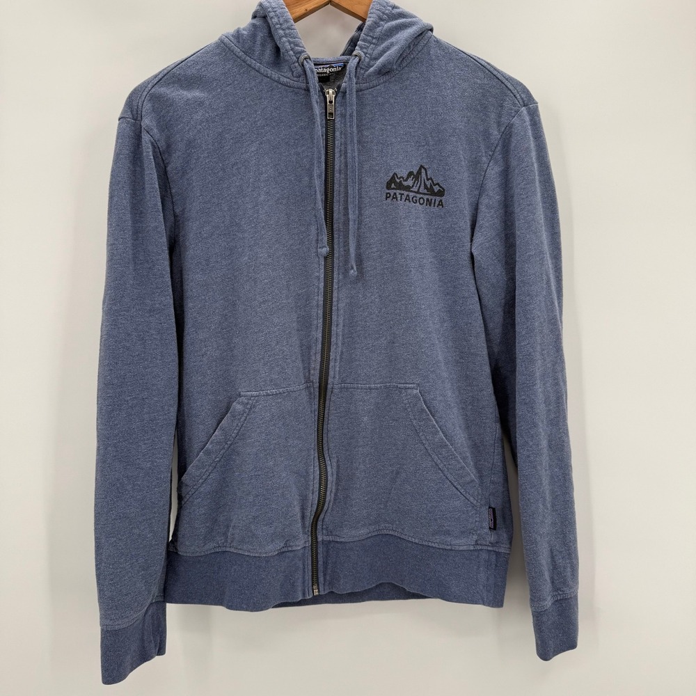 Patagonia Fitz‎ Roy Scope Organic Cotton Full Zip Hoodie Sweatshirt Blue Small - Picture 2 of 7